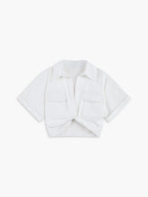 Open Collar Pockets Crop Twist Shirt